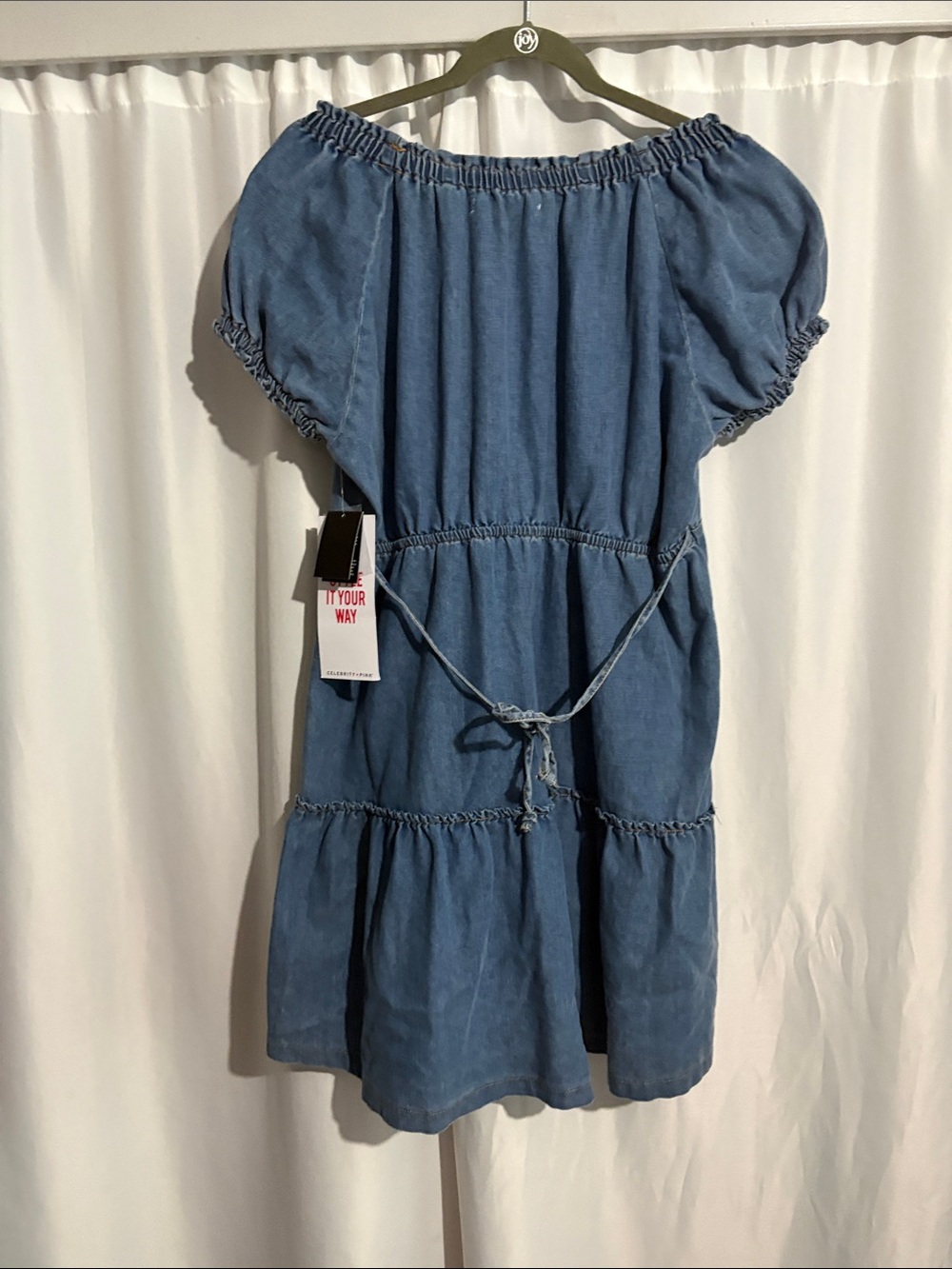 Celebrity Pink Blue Denim Peasant mini dress - Picture 3 of 4